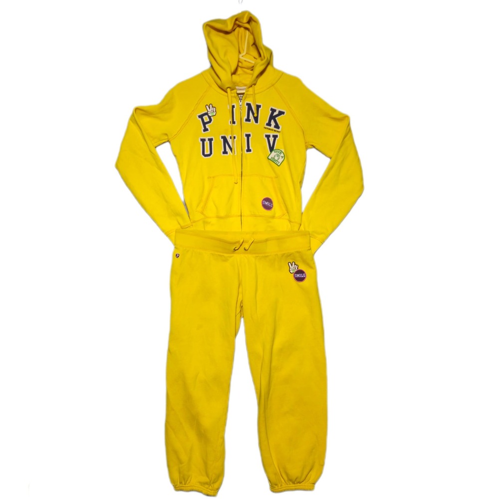 PINK VICTORIAS SECRET Vintage Yellow Hoodie M Sweatpants L Matching Set Y2K